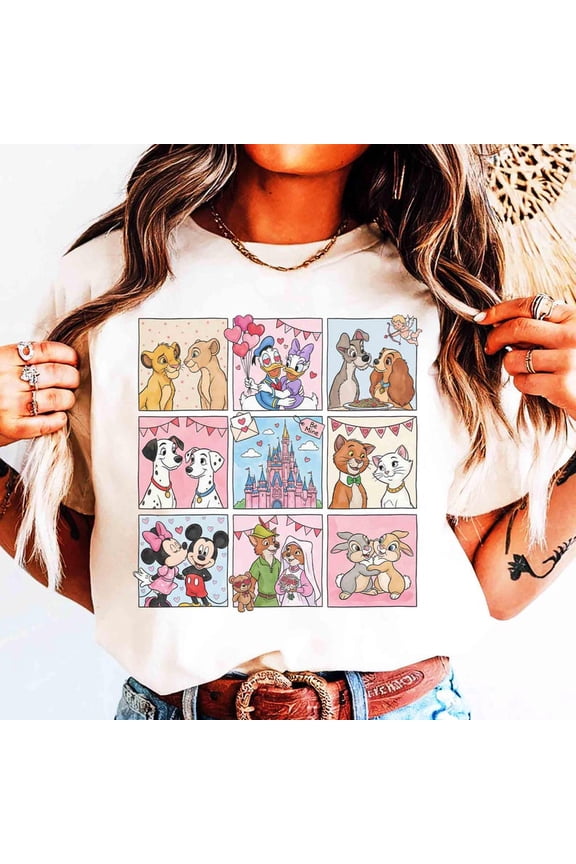 Disney Mickey Minnie Valentine World Kiss Animals Dog Couple Happy Day 2026 Magic Kingdom Romance T-Shirt All size S-3XL