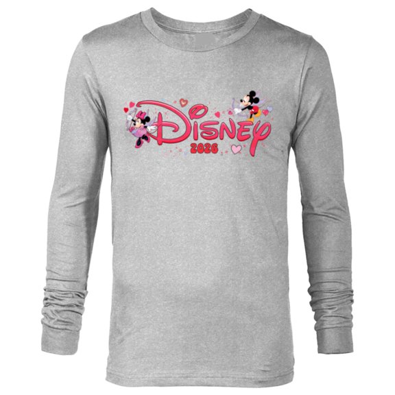 Disney Mickey & Minnie Valentine's Day 2026 Script Logo Trip - Long Sleeve T-Shirt for Men - Customized-Athletic Heather