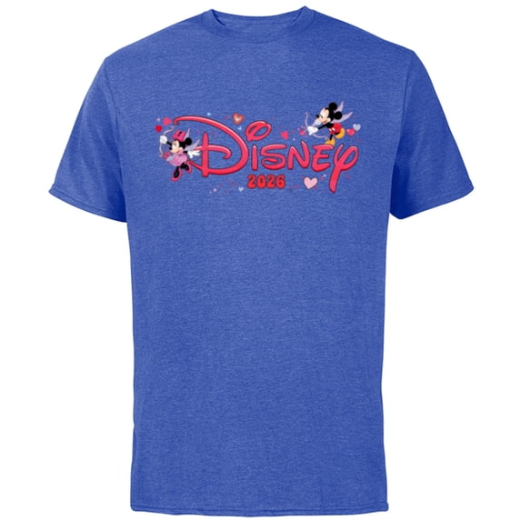 Disney Mickey & Minnie Valentine's Day 2026 Script Logo Trip - Short Sleeve Cotton T-Shirt for Adults - Customized-Royal Heather