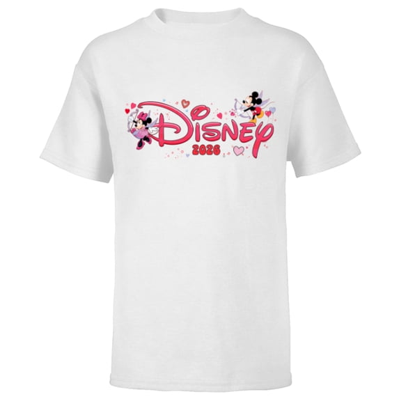 Disney Mickey & Minnie Valentine's Day 2026 Script Logo Trip - Short Sleeve T-Shirt for Kids - Customized-White