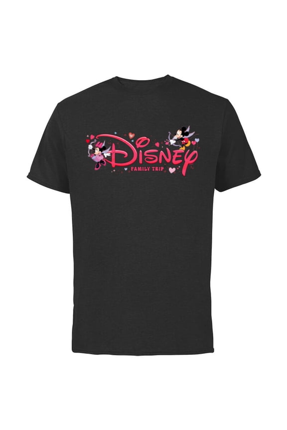 Mickey & Minnie Valentine's Day Family Trip Logo - Short Sleeve Cotton T-Shirt for Adults - Customized-Black