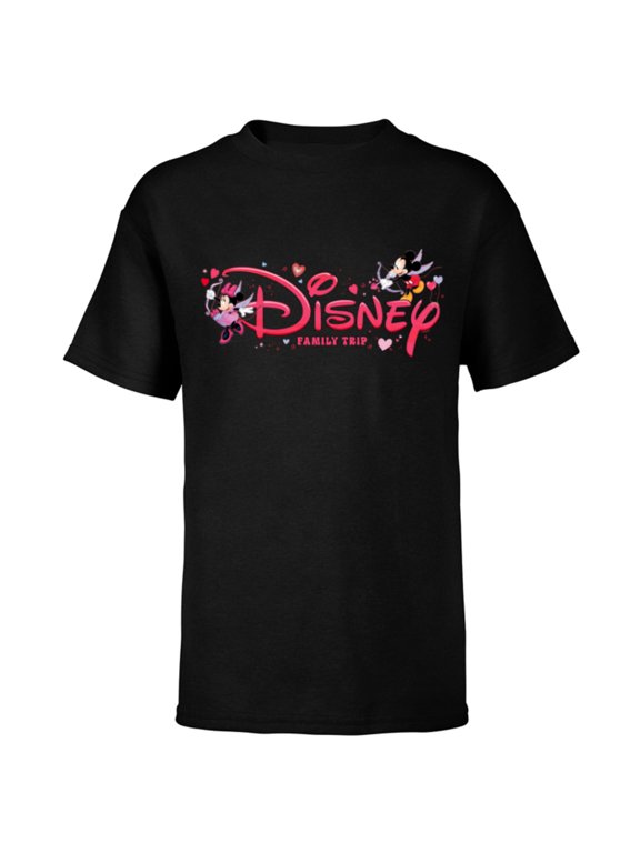 Mickey & Minnie Valentine's Day Family Trip Logo - Short Sleeve T-Shirt for Kids - Customized-Black