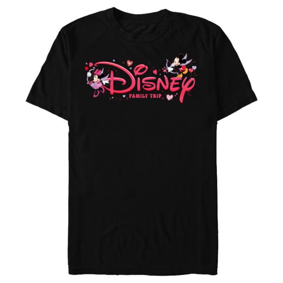 Disney Mickey & Minnie Valentine's Day Family Trip Logo - Short Sleeve Blended T-Shirt for Adults - Customized-Black