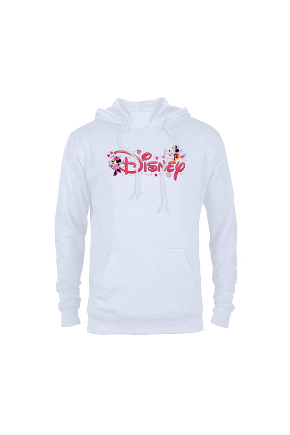 Mickey & Minnie Valentine's Day Script Logo Trip - Pullover Hoodie for Adults - Customized-White