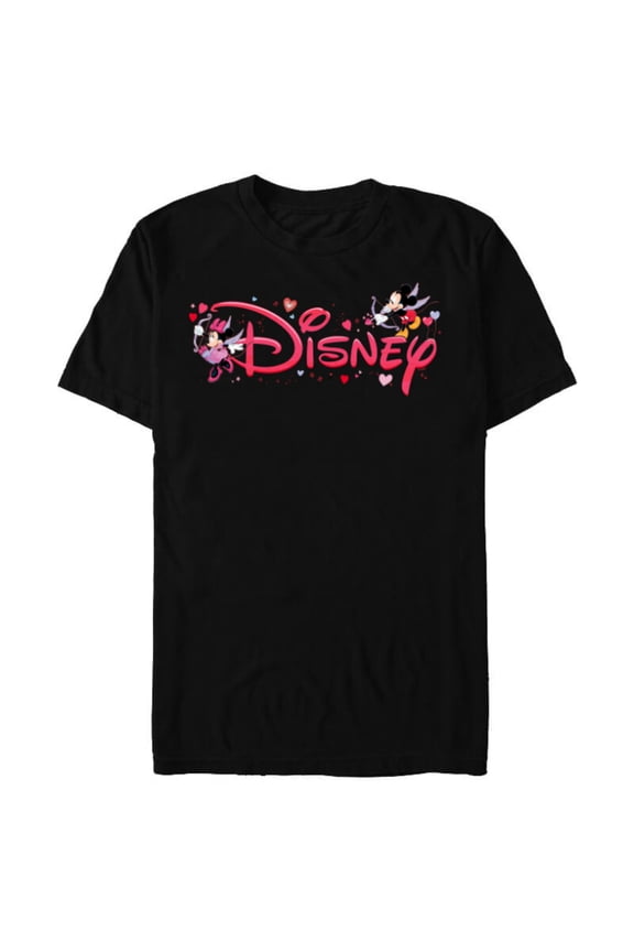 Mickey & Minnie Valentine's Day Script Logo Trip - Short Sleeve Blended T-Shirt for Adults - Customized-Black