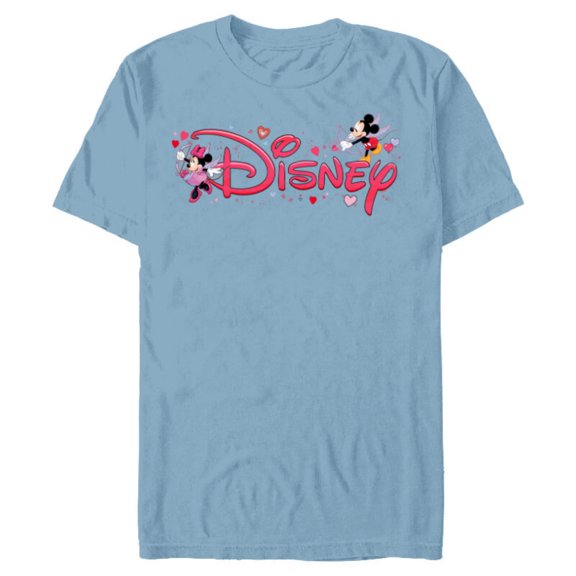 Disney Mickey & Minnie Valentine's Day Script Logo Trip - Short Sleeve Blended T-Shirt for Adults - Customized-Ocean Blue