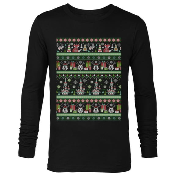 Disney Mickey & Minnie Winter Scene Ugly Christmas Sweater - Long Sleeve T-Shirt for Men - Customized-Black
