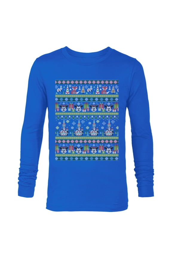 Mickey & Minnie Winter Scene Ugly Christmas Sweater - Long Sleeve T-Shirt for Men - Customized-Navy