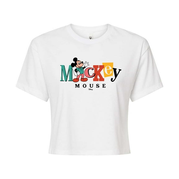 Disney - Mickey Mixed Fonts   - Juniors Cropped Cotton Blend T-Shirt
