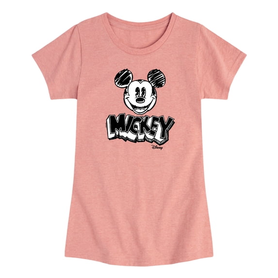 Disney - Mickey Monochrome - Toddler Girls Fitted Short Sleeve T-Shirt