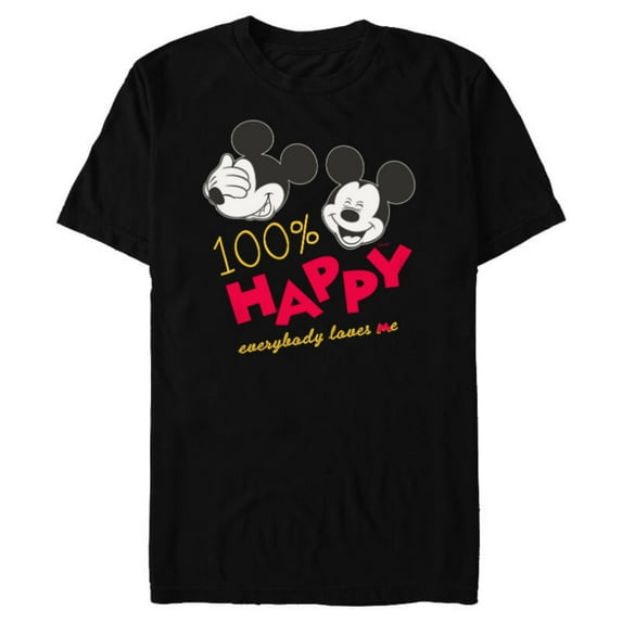 Disney Mickey Mouse 100% Happy Everybody Loves Me - Short Sleeve Blended T-Shirt for Adults - Customized-Black