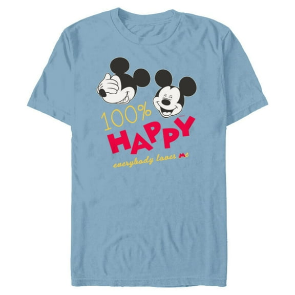 Disney Mickey Mouse 100% Happy Everybody Loves Me - Short Sleeve Blended T-Shirt for Adults - Customized-Ocean Blue