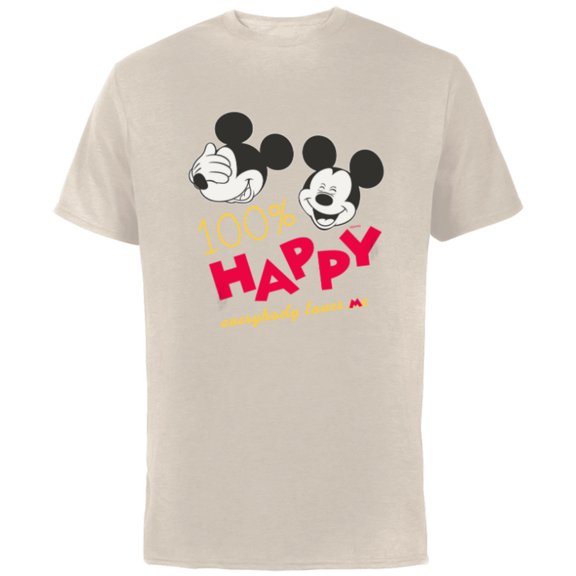 Disney Mickey Mouse 100% Happy Everybody Loves Me - Short Sleeve Cotton T-Shirt for Adults - Customized-Natural