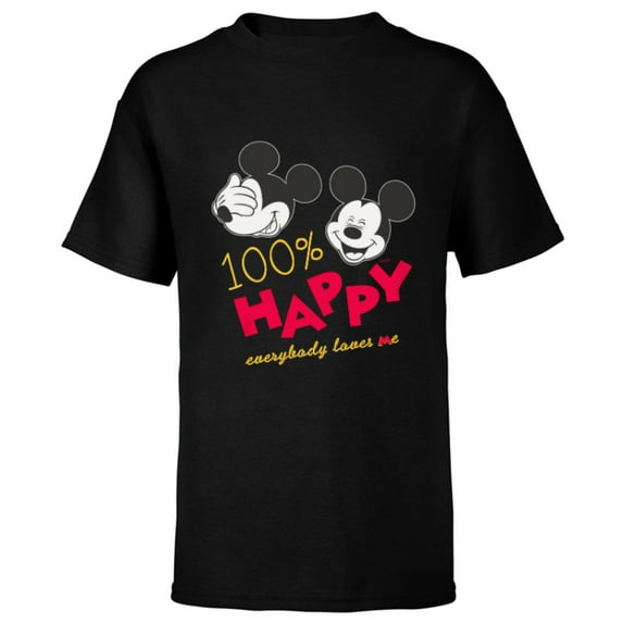 Disney Mickey Mouse 100% Happy Everybody Loves Me - Short Sleeve T-Shirt for Kids - Customized-Black