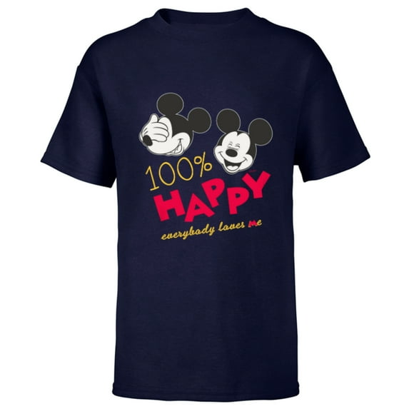 Disney Mickey Mouse 100% Happy Everybody Loves Me - Short Sleeve T-Shirt for Kids - Customized-Navy
