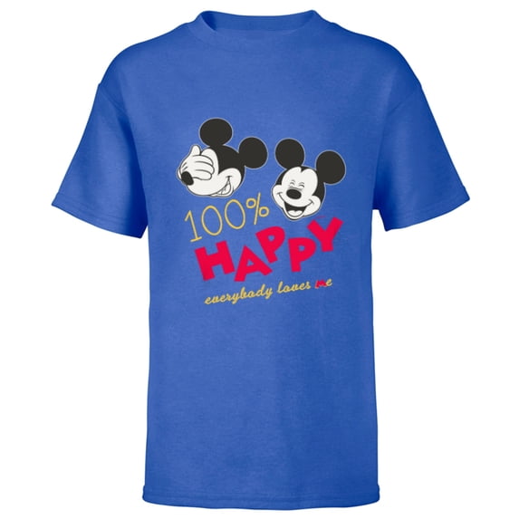 Disney Mickey Mouse 100% Happy Everybody Loves Me - Short Sleeve T-Shirt for Kids - Customized-Royal