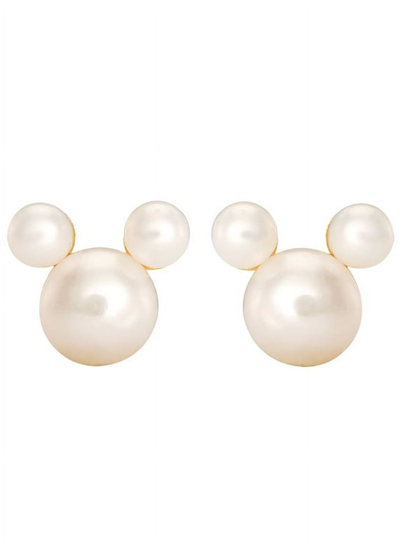 Disney Mickey Mouse 10kt Gold Freshwater Cultured Pearl Stud Earrings