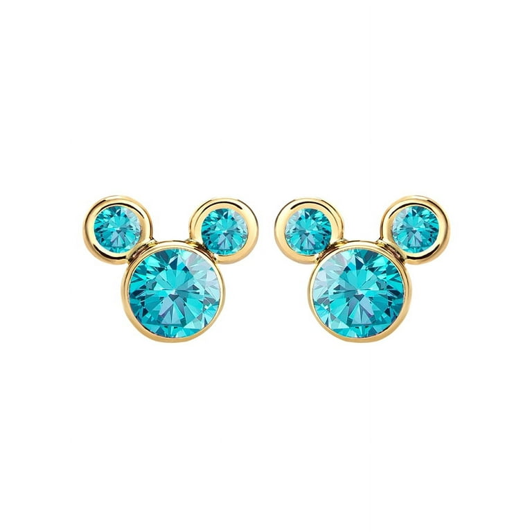 Disney Mickey Mouse 10kt Gold Teal Cubic Zirconia Stud Earrings