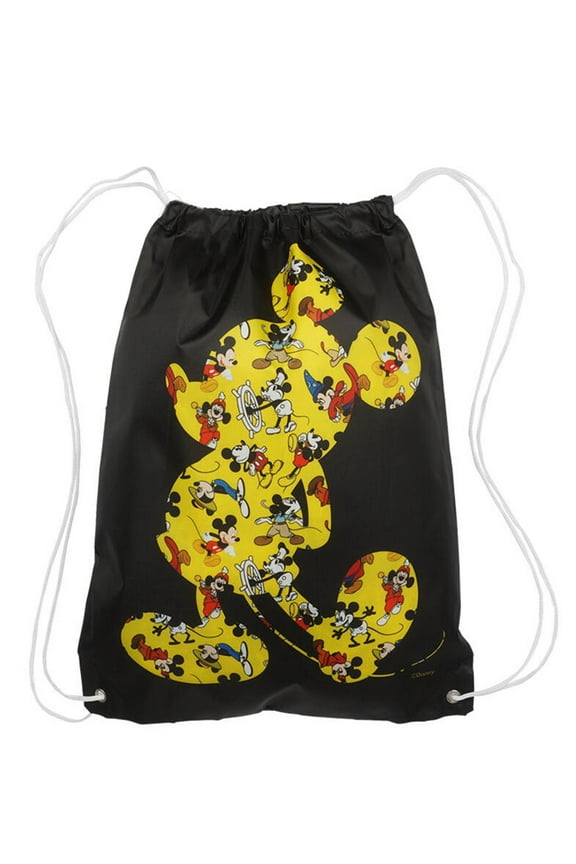 Mickey Mouse 18" Black Drawstring Sling Cinch Bag Through The Years