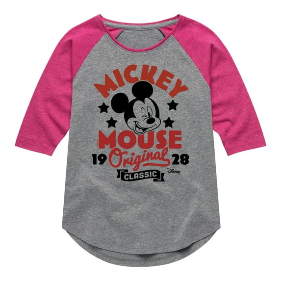 Disney - Mickey Mouse - 1928 Original & Classic - Toddler & Youth Girls Raglan Graphic T-Shirt