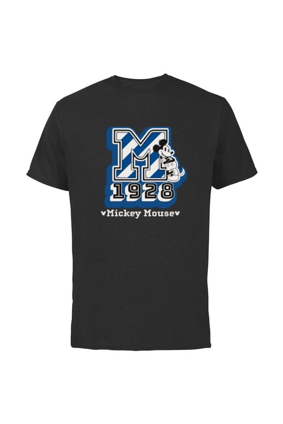 Mickey Mouse 1928 Varsity - Short Sleeve Cotton T-Shirt for Adults - Customized-Black