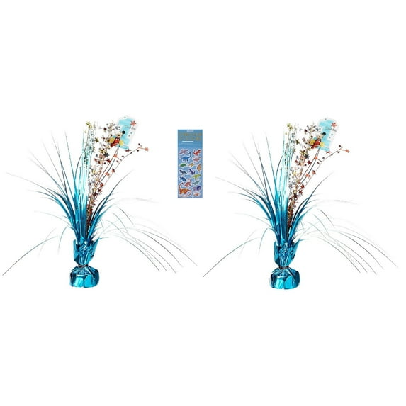 Disney Mickey Mouse 1st Birthday Party Supplies Bundle Includes 2 Foil Spray Centerpieces 18" Tall, 1 Dinosaur Sticker Sheet