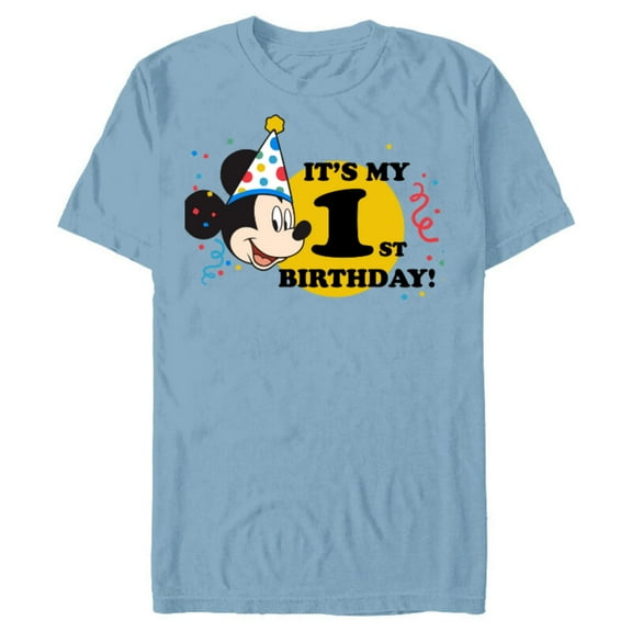 Disney Mickey Mouse 1st Birthday - Short Sleeve Blended T-Shirt for Adults- Customized-Ocean Blue