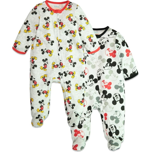 Disney Mickey Mouse 2 Pack Zip Up Sleep N' Play Coveralls Newborn to Infant