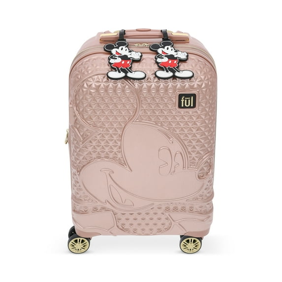 Disney Mickey Mouse 22 Inch Rolling Luggage, Textured Hardshell Carry On Suitcase with Spinner Wheels and 2 ID Tags, Rose Gold