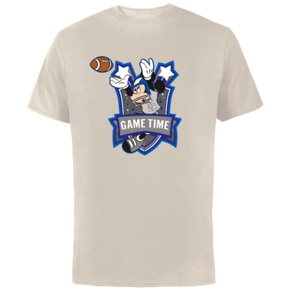 Disney Mickey Mouse #28 Game Time Football Catch Sports - Short Sleeve Cotton T-Shirt for Adults - Customized-Natural