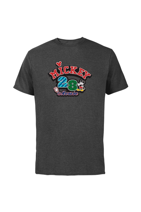 Mickey Mouse 28 Varsity - Short Sleeve Cotton T-Shirt for Adults - Customized-Charcoal