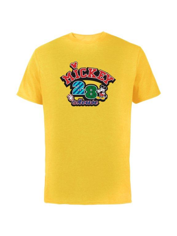 Mickey Mouse 28 Varsity - Short Sleeve Cotton T-Shirt for Adults - Customized-Yellow