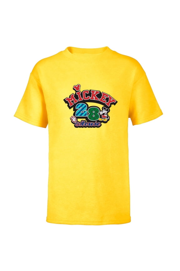 Mickey Mouse 28 Varsity - Short Sleeve T-Shirt for Kids - Customized-Yellow