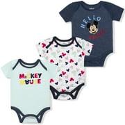 Disney Mickey Mouse 3 Pack Short Sleeve Onesie, Baby’s Bodysuit Romper Set, Unisex, Size 6M Navy