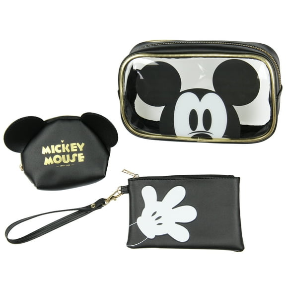 Disney Mickey Mouse 3-Piece Toiletry Bag Set With Clear Cosmetic Bag Beauty Essentials Storage Gift Set