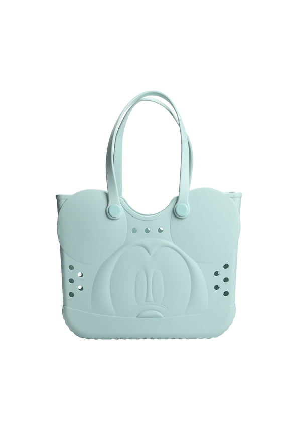 Disney Mickey Mouse EVA Gummy Tote Bag - Waterproof Rubber Beach Bag, Light Green Mickey Design, Large 16.5" Carry-All for Pool, Travel & Everyday Use