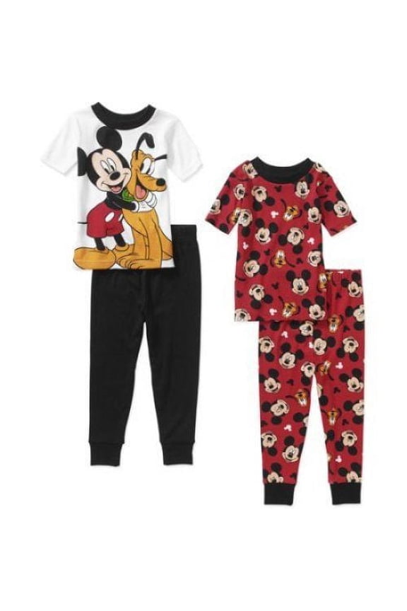 Mickey Mouse 4 PC Short Sleeve Tight Fit Cotton Pajama Set Boy Size 3T