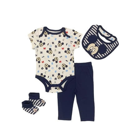 Disney Mickey Mouse 4 Piece Bodysuit and Pants Layette Set (Baby Boys)