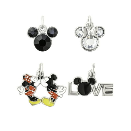 Disney- Mickey Mouse 4-Piece Love Charm Set, Silver-Tone Base Metal with Enamel For All Ages