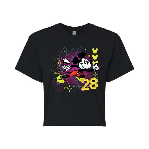Disney - Mickey Mouse 8 Bit - Juniors Cropped Cotton Blend T-Shirt