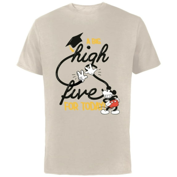 Disney Mickey Mouse A Big High Five for Today Graduation - Short Sleeve Cotton T-Shirt for Adults - Customized-Natural