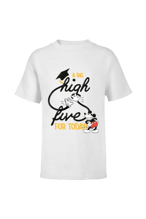 Mickey Mouse A Big High Five for Today Graduation - Short Sleeve T-Shirt for Kids - Customized-White