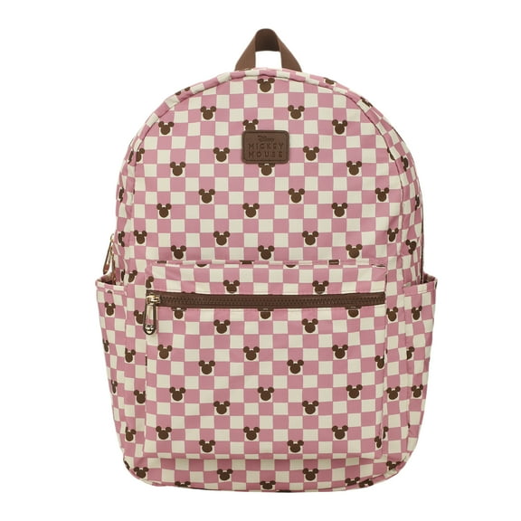 Disney Mickey Mouse Adult Pink Checkered 16.5" Travel Backpack