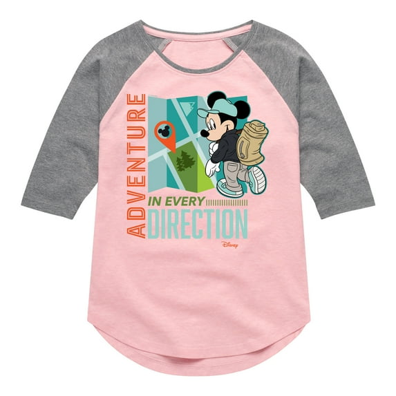 Disney - Mickey Mouse - Adventure In Every Direction - Toddler & Youth Girls Raglan Graphic T-Shirt