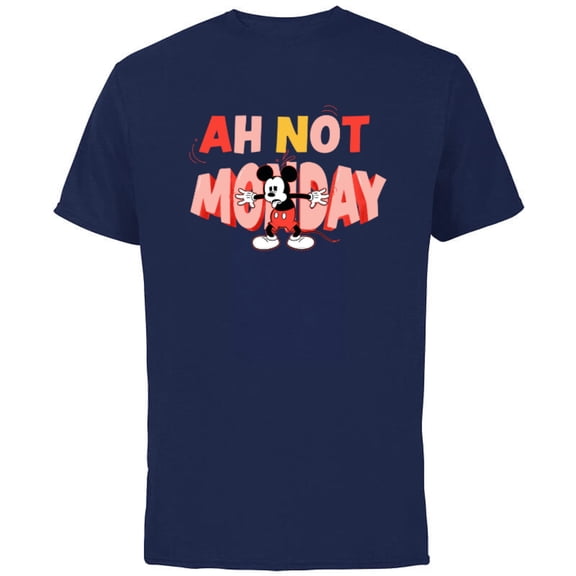 Disney Mickey Mouse Ah Not Monday - Short Sleeve Cotton T-Shirt for Adults - Customized-Navy