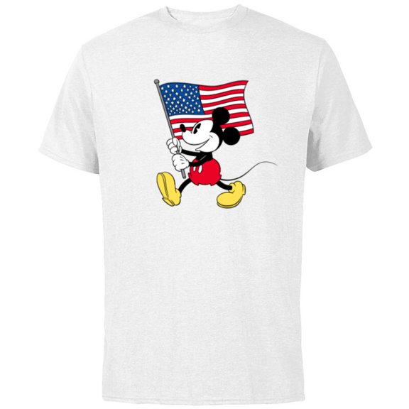 Disney Mickey Mouse Americana Flag - Short Sleeve Cotton T-Shirt for Adults - Customized-White