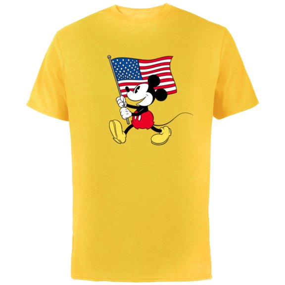 Disney Mickey Mouse Americana Flag - Short Sleeve Cotton T-Shirt for Adults - Customized-Yellow
