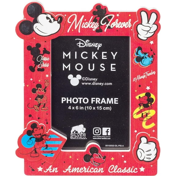 Silver Buffalo Disney Vintage Mickey Mouse An American Classic Mickey Forever Photo Picture Frame, Red, 4 x 6 Inches