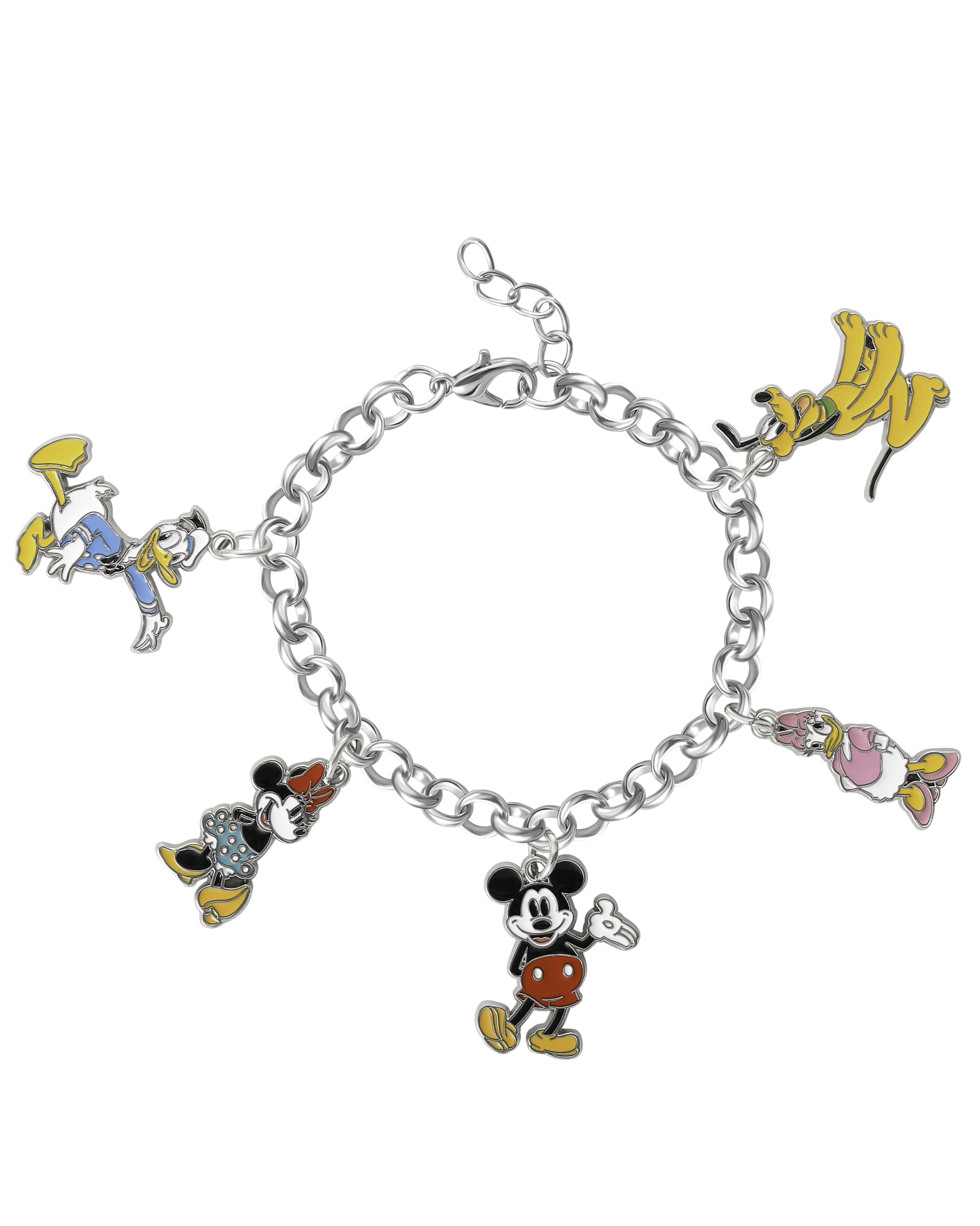 Mickey Mouse and Friends Charm Bracelet Official License, 6.75+1" Disney Charm Bracelet for Women