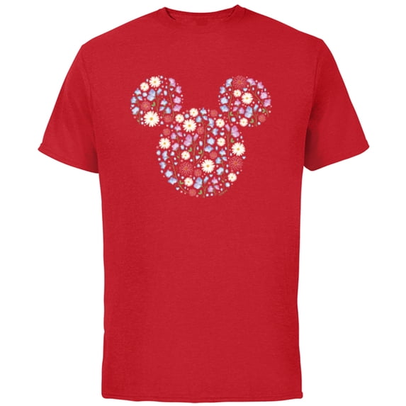 Disney Mickey Mouse April Birth Month Birthstone & Flowers - Short Sleeve Cotton T-Shirt for Adults - Customized-Red